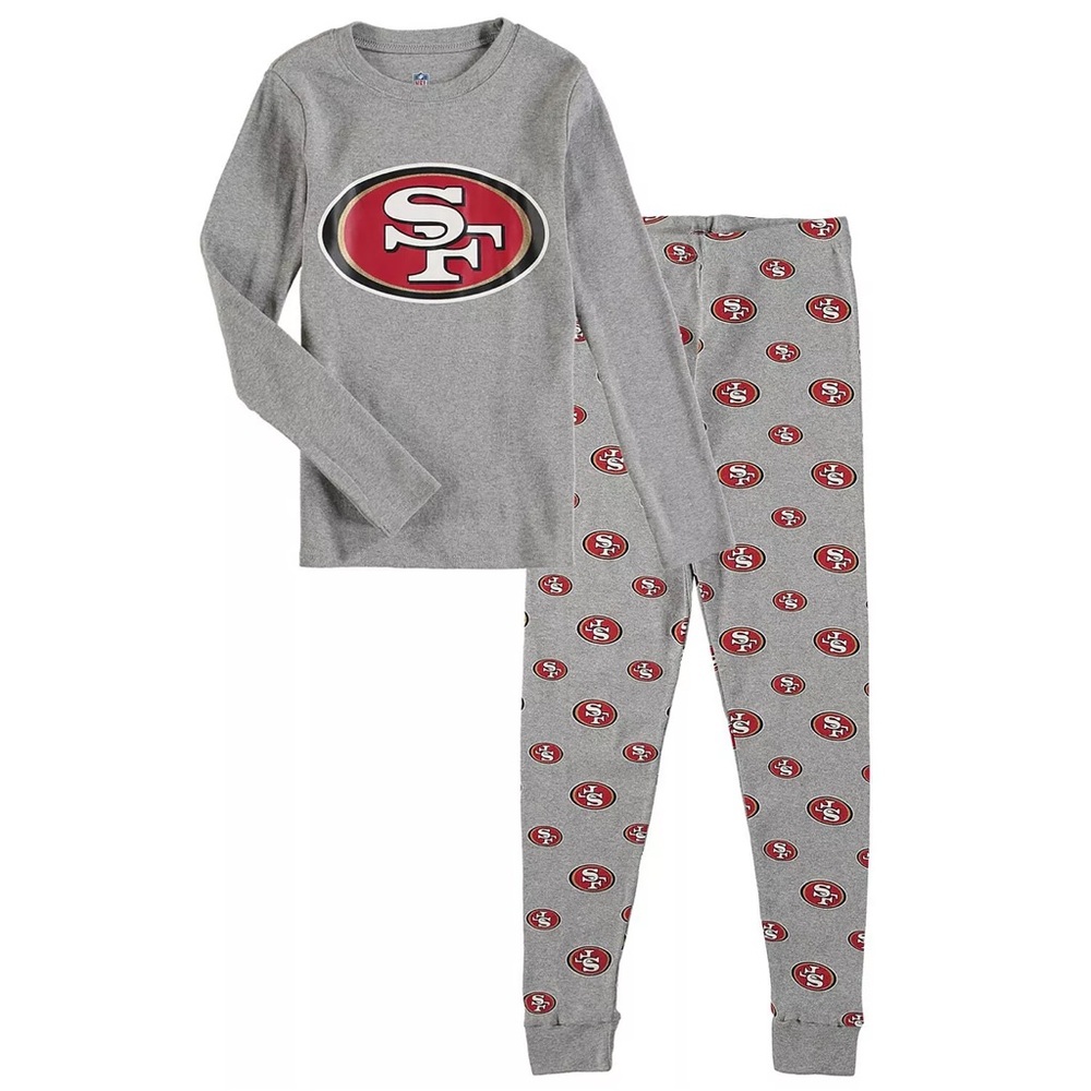 NWT NFL San Francisco 49ers Pajama 2pc Set Long Sleeve Shirt Pants Gray Large 7